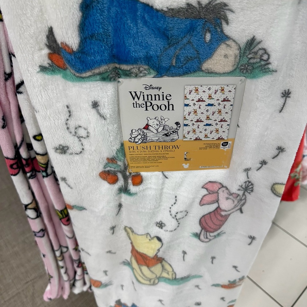 Disney Winnie the Pooh Character Blanket - Blue, Pink, Yellow